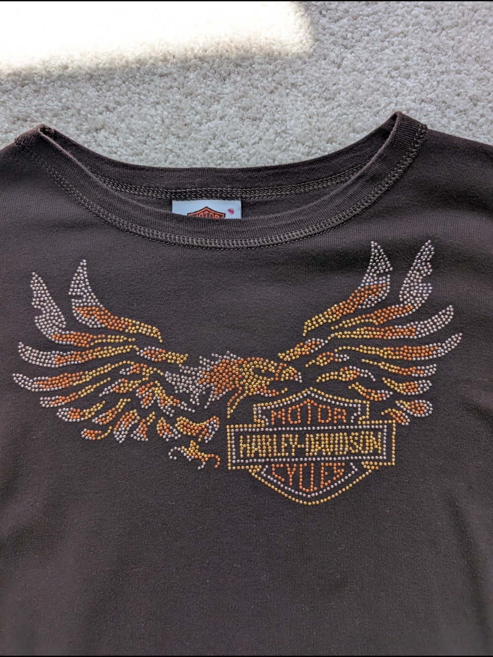 Harley-Davidson Brown Rhinestone Wing Logo Tee